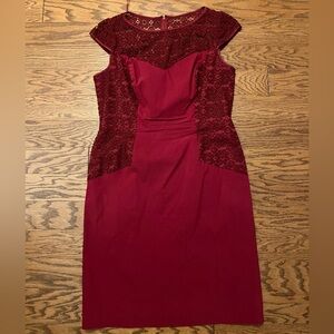 Adrianna Papell Maroon Lace Paneled Dress